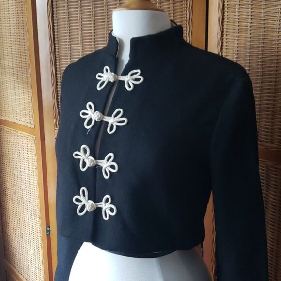 Vintage 60's Cropped Mandarin Style Collar Bolero Jacket Size Medium - Picture 1 of 16